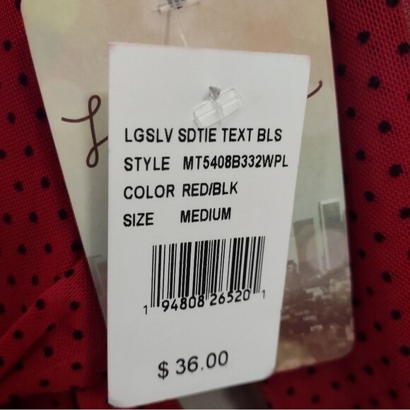 Lily White Red Polka Dot Wrap Tie Blouse Size Medium - Picture 10 of 16